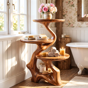 Tree Root Spa Side Table Handmade Wooden Bathroom Accent Shelf