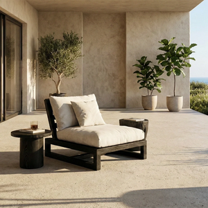 Low Solid Wood Lounge Chair with Cushion Japandi Floor Chair