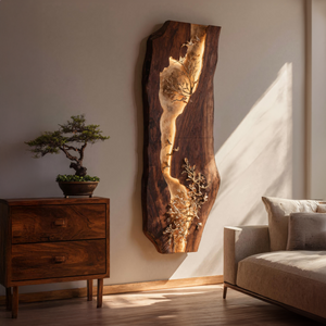 Live Edge Solid Wood Wall Sculpture with Organic Inlay