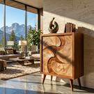 Solid Wood Sideboard with Sculptural Organic Relief Doors for Modern Living Spaces