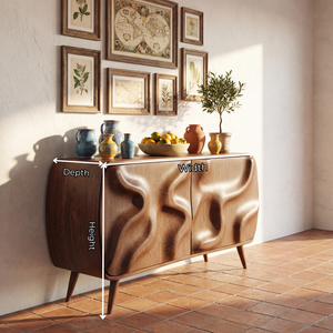 Sculpted Organic Wave Front Solid Wood Sideboard Cabinet