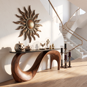 Sculptural Solid Wood Console Table with Flowing Arch Base