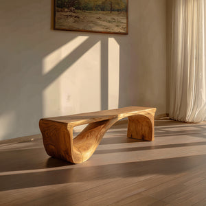 Handcrafted Organic Solid Wood Bench Sculptural Modern Minimalist Design