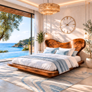 Sculptural Solid Wood Platform Bed with Organic Curved Headboard for Bedroom