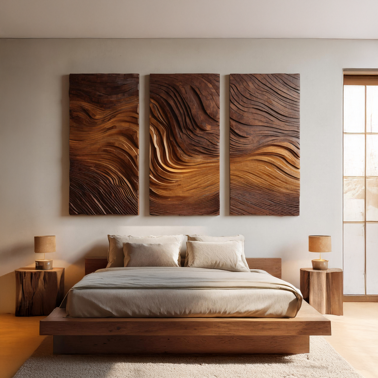 Sculpted Solid Wood Wall Panels Set for Contemporary Spaces