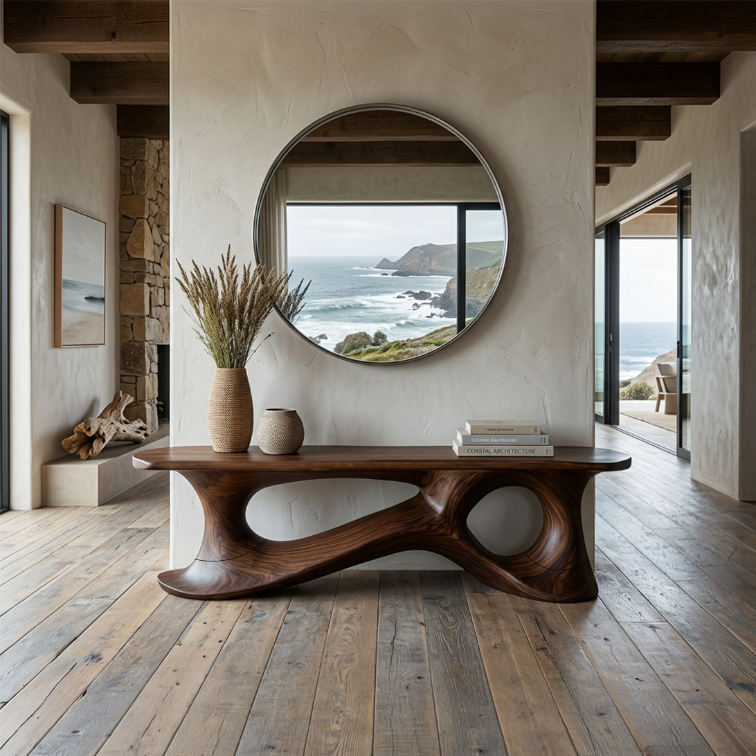 Handcrafted Organic Wood Console Table Sculptural Modern Entryway Table