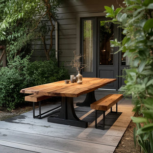 Live Edge Solid Wood Dining Table with Pedestal Base for Modern Home