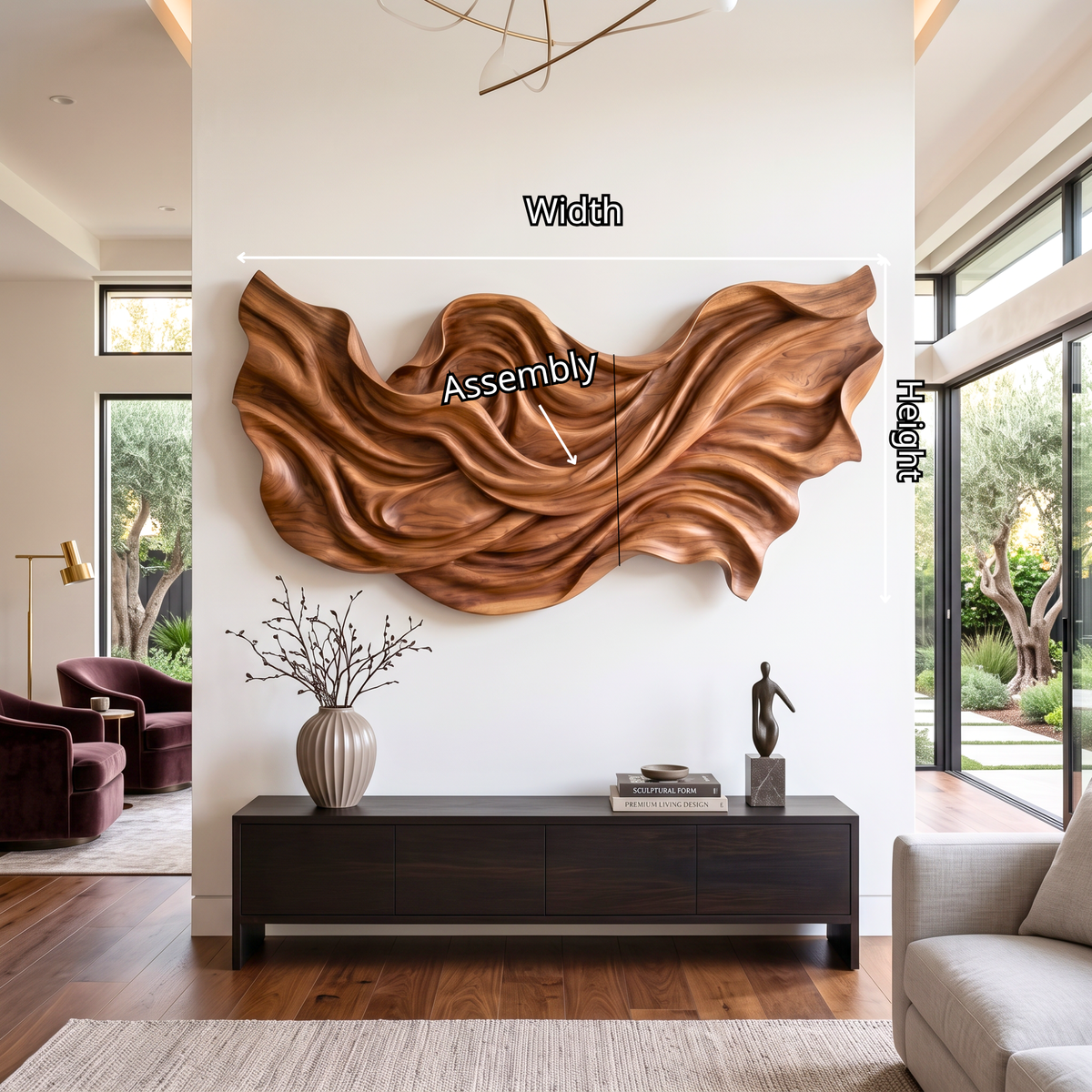 Wall Sculpture Flowing Wood Waves with Sculptural Organic Layers