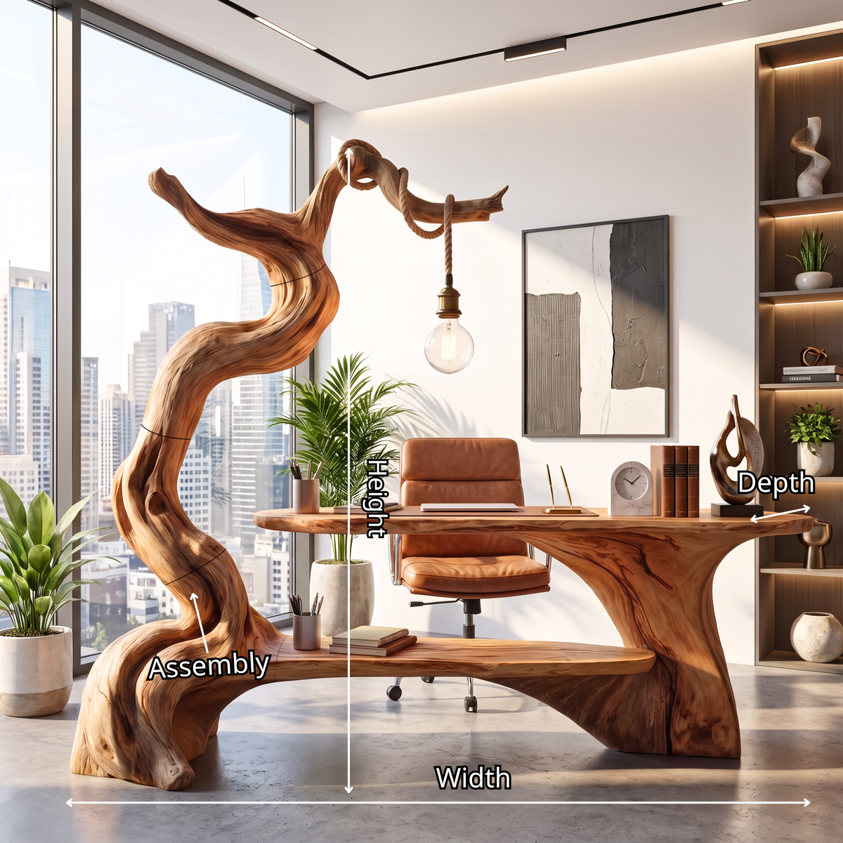 Desk Solid Wood with Hanging Lamp and Shelf for Reading Nook