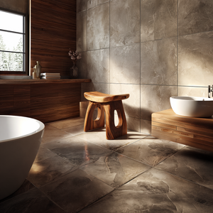 Sculpted Solid Wood Shower Stool with Open Arch Base