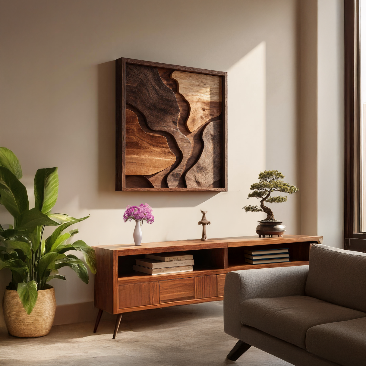 Organic Solid Wood Wall Sculpture Panel for Modern Interiors