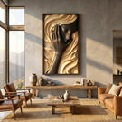 Handcrafted Solid Wood Wall Art Panel with Abstract Human Face Relief for Modern Interiors
