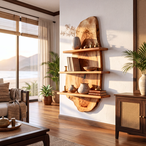 Live Edge Solid Wood Wall Shelf Floating Multi Tier Storage Display for Living Room