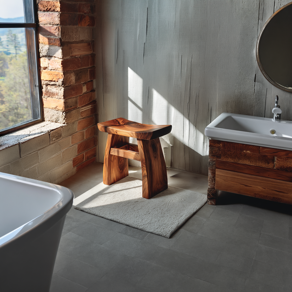 Artisan Solid Wood Vanity Stool in Organic Design