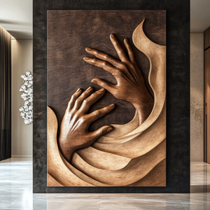 Flowing Hands Wooden Wall Art Handmade Sculptural Relief Panel