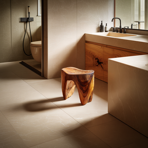 Monolithic Solid Wood Accent Stool for Modern Bath