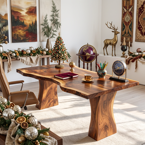 Handcrafted Live Edge Solid Wood Desk with Tapered Pedestal Legs