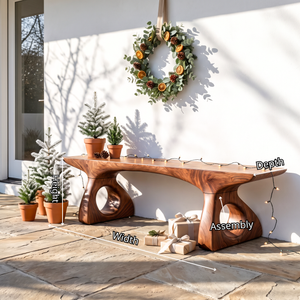 Bench Solid Wood with Sculptural Loop Base and Flowing Live Edge Seat