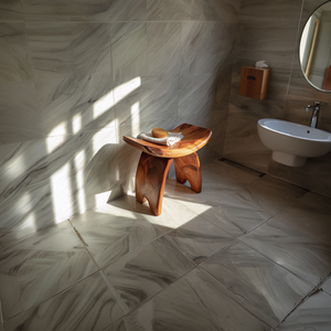 Organic Sculpted Wood Bath Stool for Spa Interiors