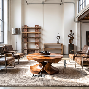 Coffee Table Solid Wood with Sculptural Four-Lobed Pedestal Base for Living Room