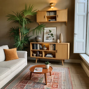 Solid Wood Storage Cabinet with Open Cubby Shelves for Organic Modern Spaces