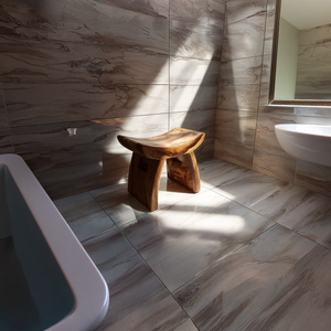 Curved Solid Wood Bath Bench in Organic Modern Style