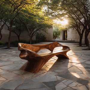 Organic Sculptural Solid Wood Bench Handcrafted Modern Art Bench