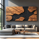 Sculptural Wood Wall Art Panel with Black Flowing Grain Form