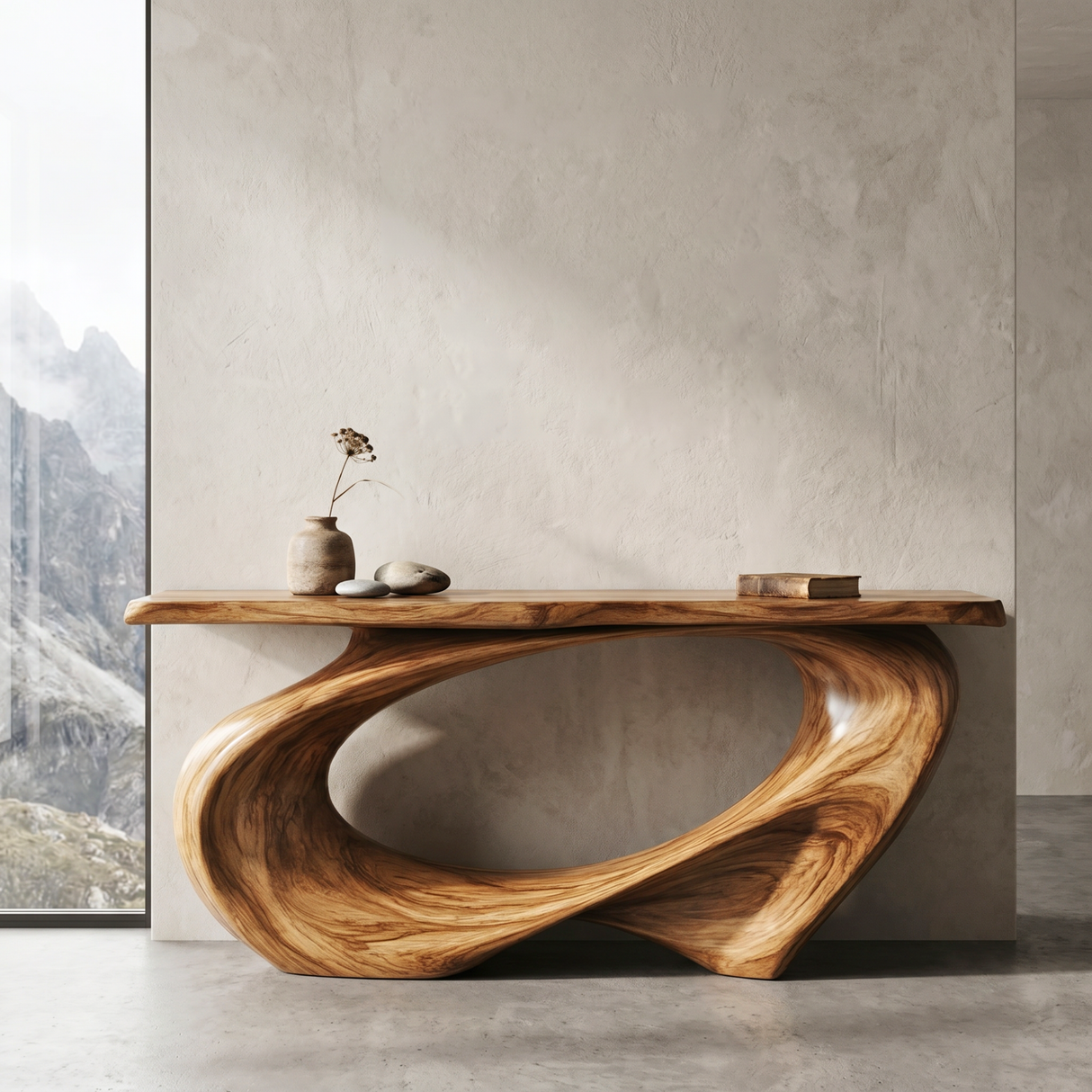 Console Table Solid Wood with Sweeping Oval Loop Base for Entryway Decor
