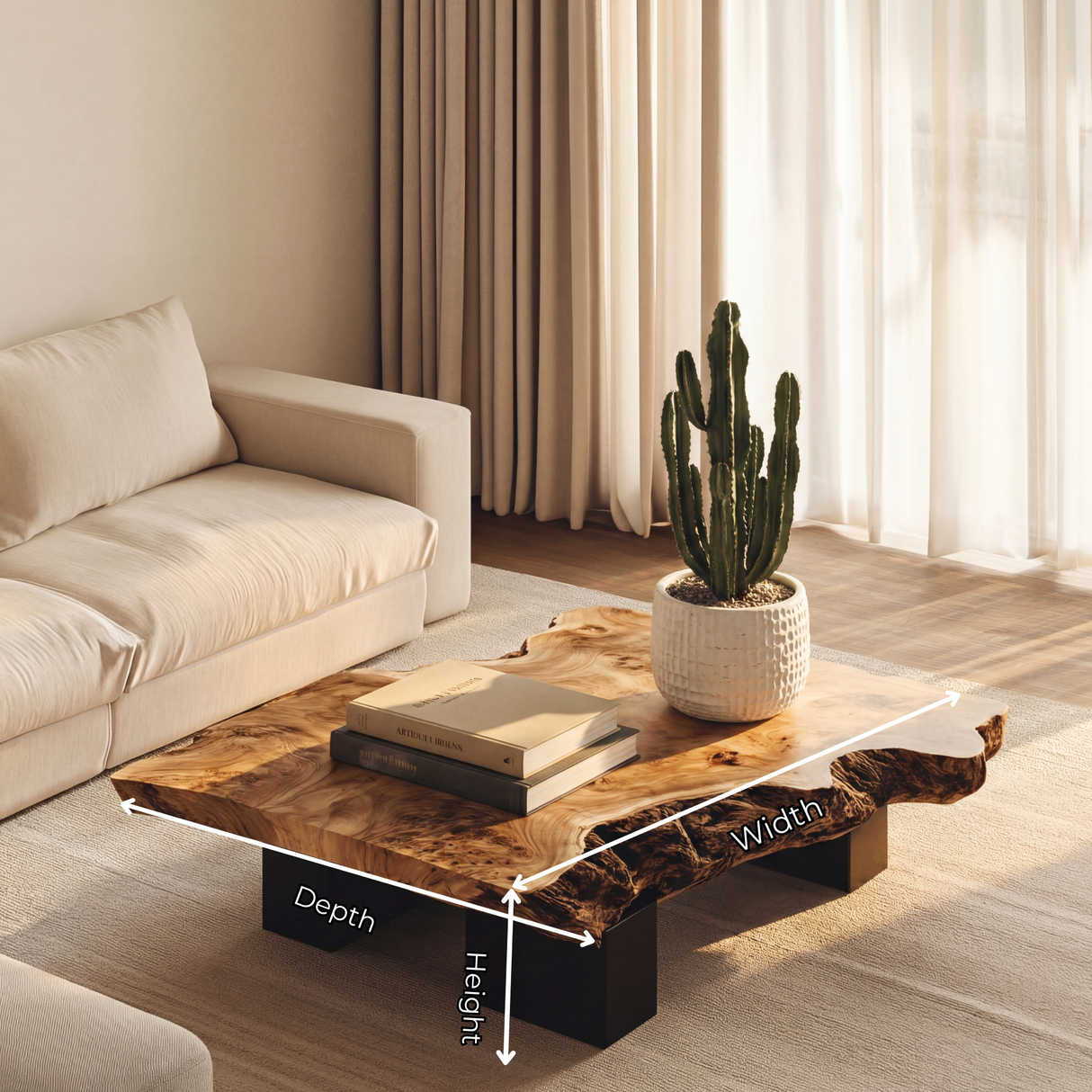 Solid Wood Live Edge Coffee Table for Modern Living Room