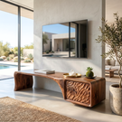 Organic Solid Wood TV Console with Sculptural Carved Cabinet Door