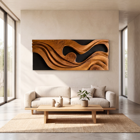 Organic Wooden Wall Art Panel Contemporary Abstract Sculpture