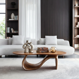 Solid Wood Coffee Table with Asymmetric Loop Base for Living Room