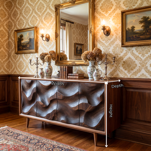 Carved Wave Front Solid Wood Sideboard Cabinet for Living and Dining