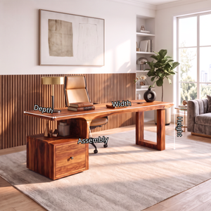 Sculptural Solid Wood Desk With Side Drawer For Home Office