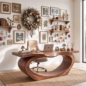 Sculptural Solid Wood Executive Desk with Flowing Oval Loop Base