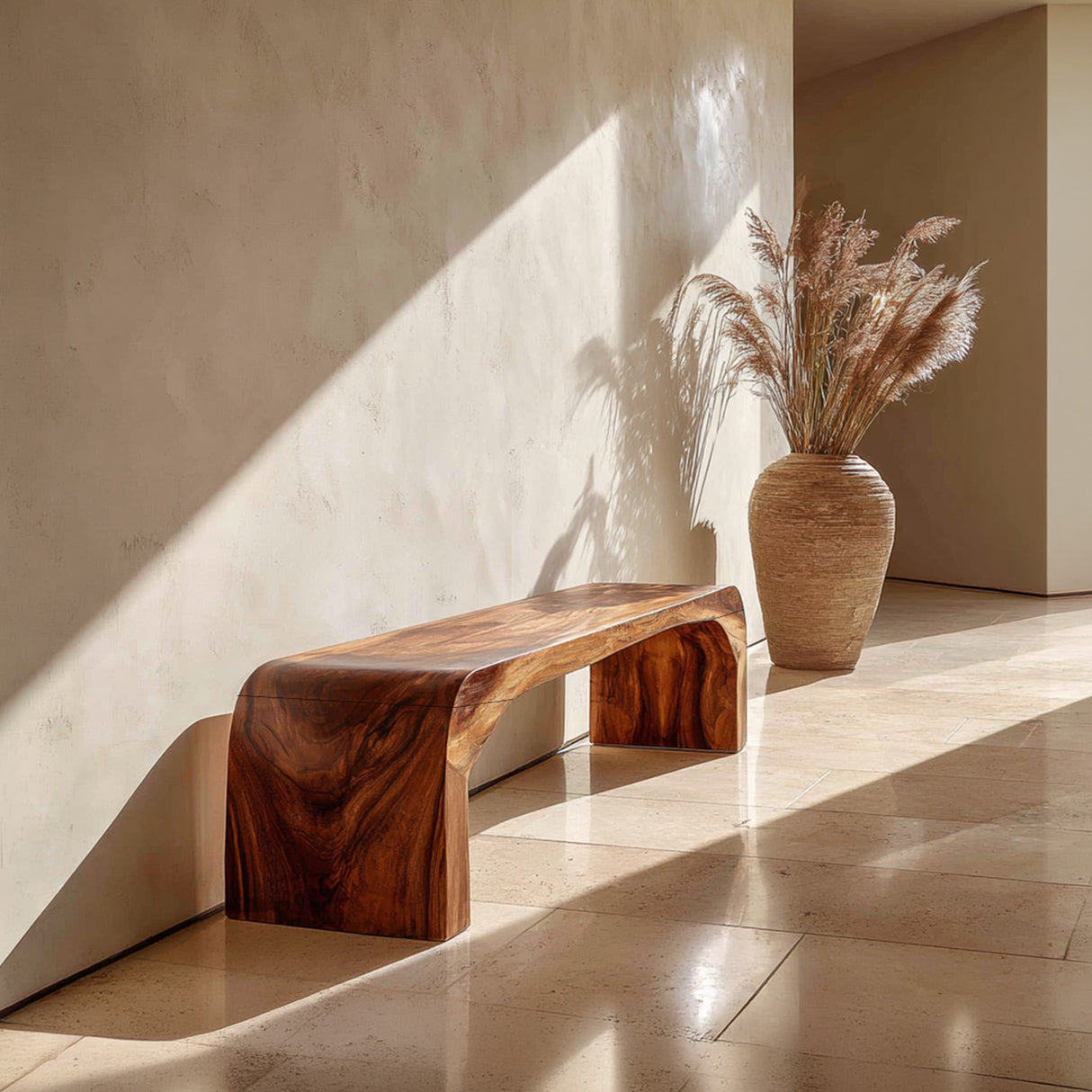 Organic Modern Solid Wood Waterfall Bench for Minimalist Interiors