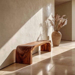 Organic Modern Solid Wood Waterfall Bench for Minimalist Interiors