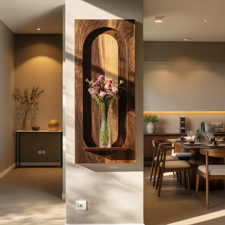 Arched Solid Wood Wall Panel with Floating Display Shelf