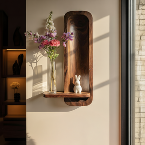 Minimalist Solid Wood Wall Niche Shelf with Sculpted Back Panel