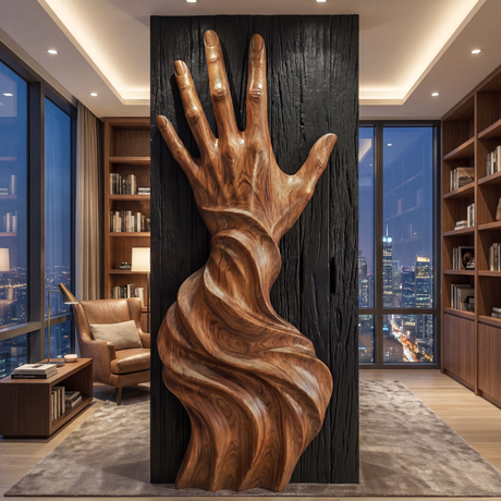 3D Flowing Hand Sculpture Wall Art Solid Wood Handcrafted Decor