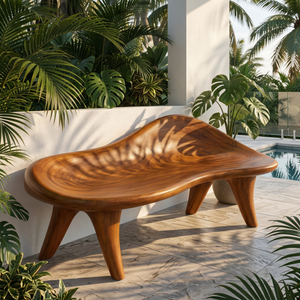 Handcrafted Organic Solid Wood Outdoor Bench with Sculptural Curved Seat