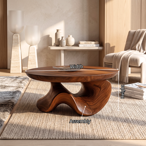 Coffee Table Solid Wood with Sculptural Organic Arch Base for Living Room
