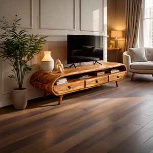 Organic Modern Curved Solid Wood TV Stand Handcrafted Natural Wood Media Console with Drawers