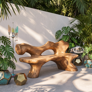 Solid Wood Garden Bench with Sculptural Organic Backrest