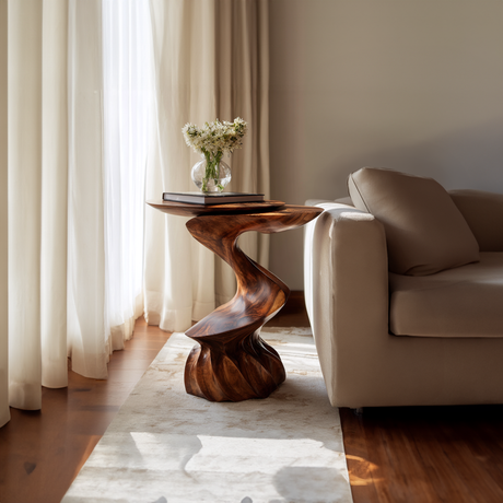 Twisted Sculptural Solid Wood Side Table
