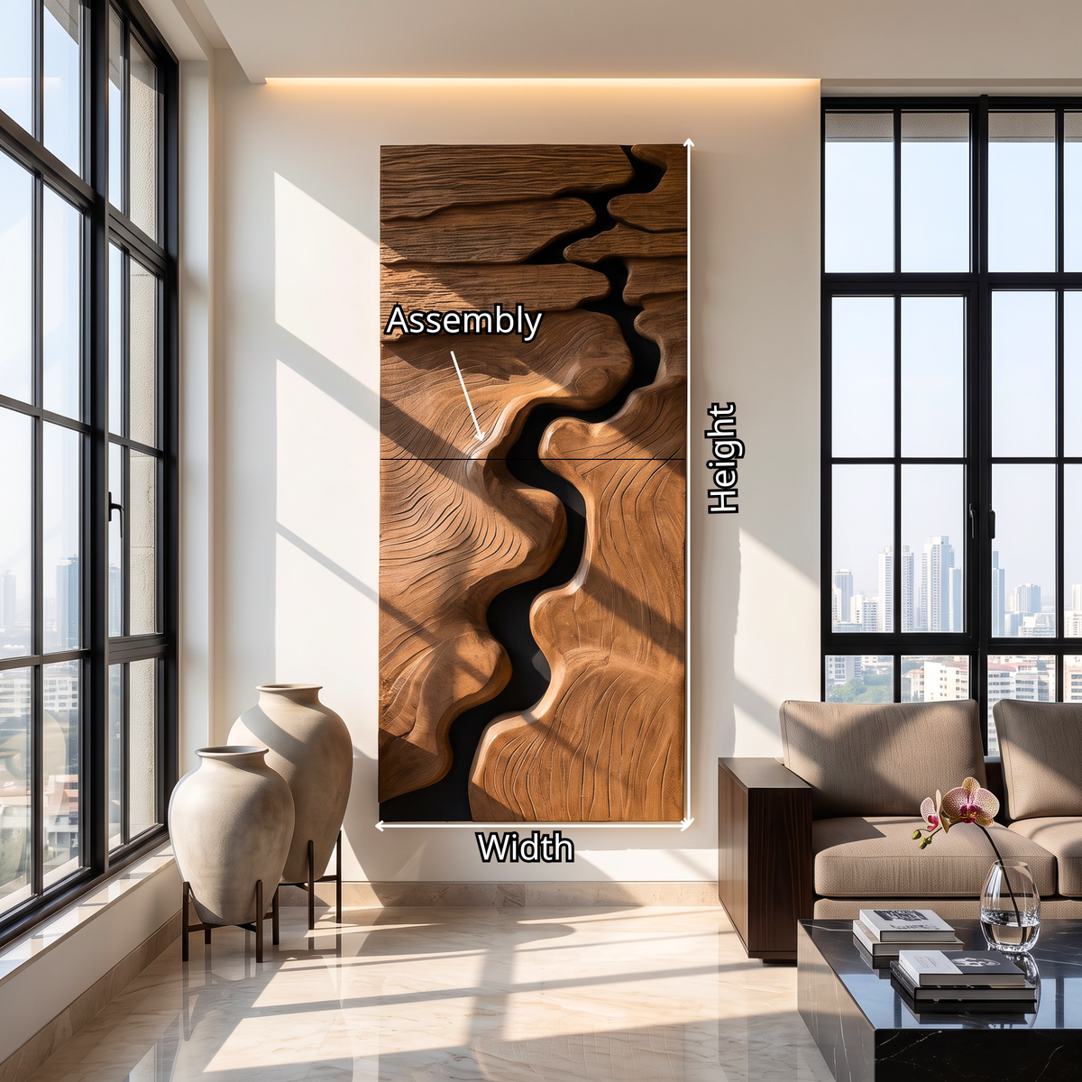 Canyon Inspired Solid Wood Wall Art with Flowing River Carving and Textured Relief
