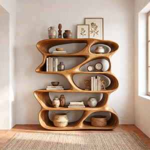 Organic Sculptural Bookshelf Handmade Modern Wooden Display Shelf Contemporary Storage Unit