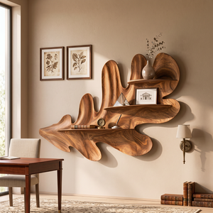Organic Leaf Solid Wood Wall Shelf with Sculptural Floating Display Shelves