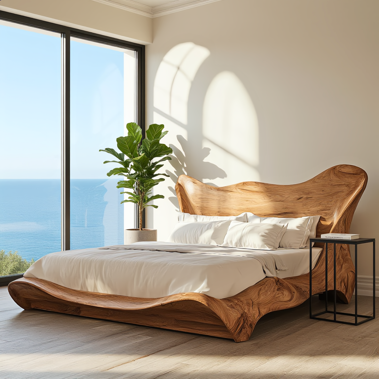 Sculptural Wood Bed with Flowing Organic Silhouette